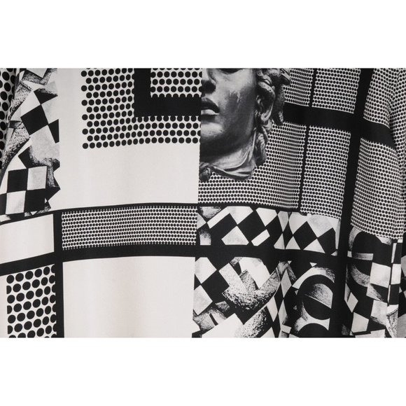 Verscae Mens Button Down Size Shirt 40 15 3/4 Black White Silk Medusa Print - Picture 8 of 11
